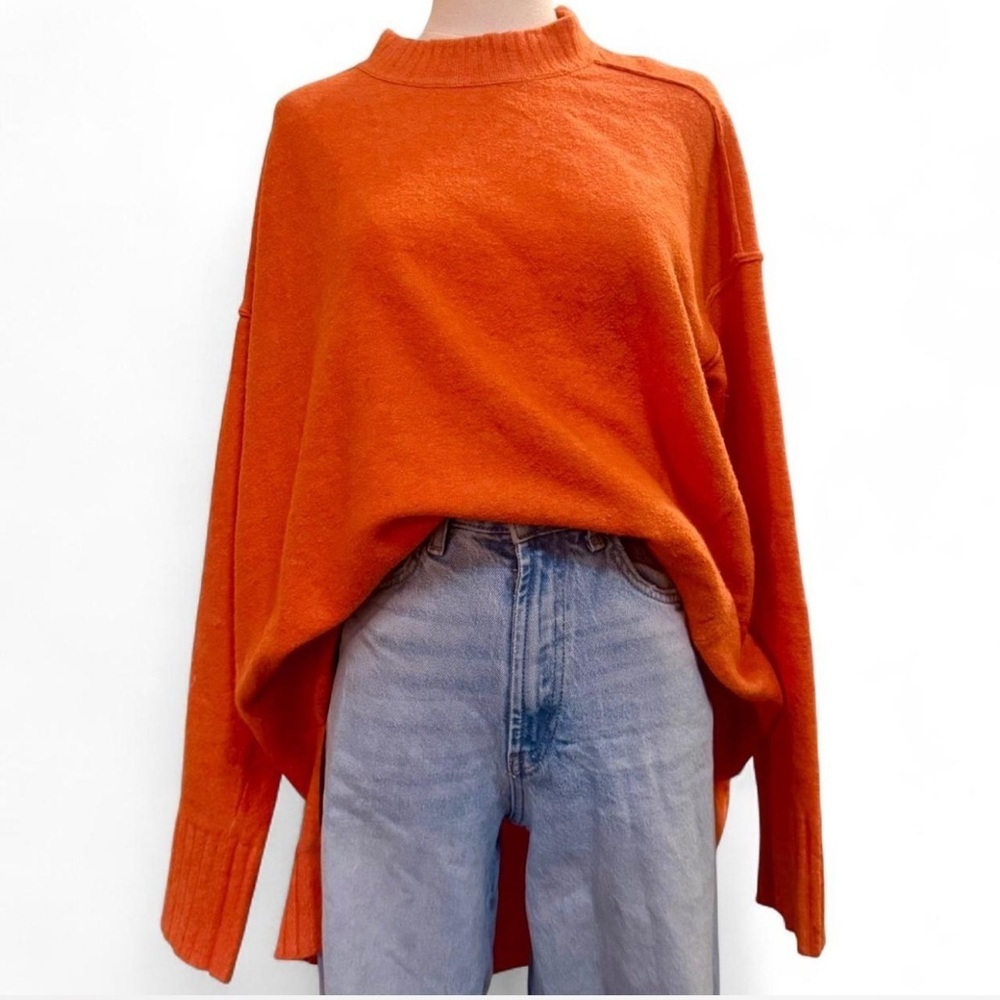 Free People Slouchy Knit Pullover Sz S Orange Boho Cozy - Picture 4 of 6